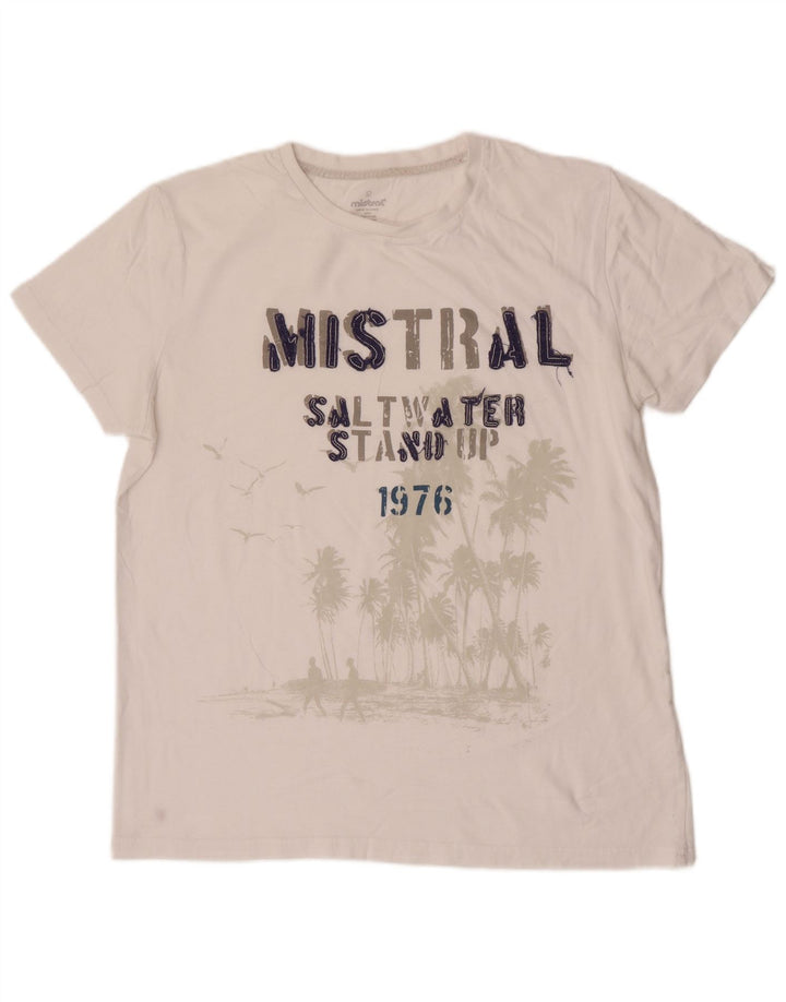 Mistral Herren-T-Shirt mit Grafik, Größe L, aus weißer Baumwolle