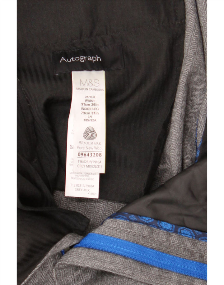 MARKS & SPENCER Herren Autograph Anzughose W36 L31 Graues Fischgrätenmuster