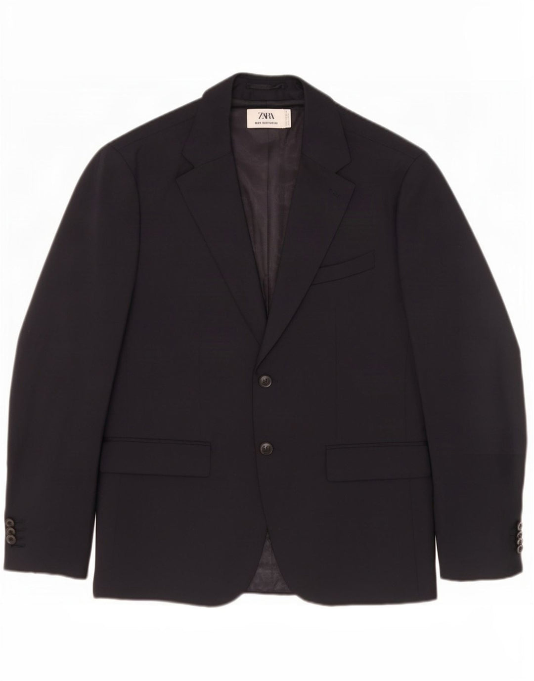 Zara Herren Sartorial 2-Knopf-Blazerjacke EU 50 Mittelmarineblaues Polyester
