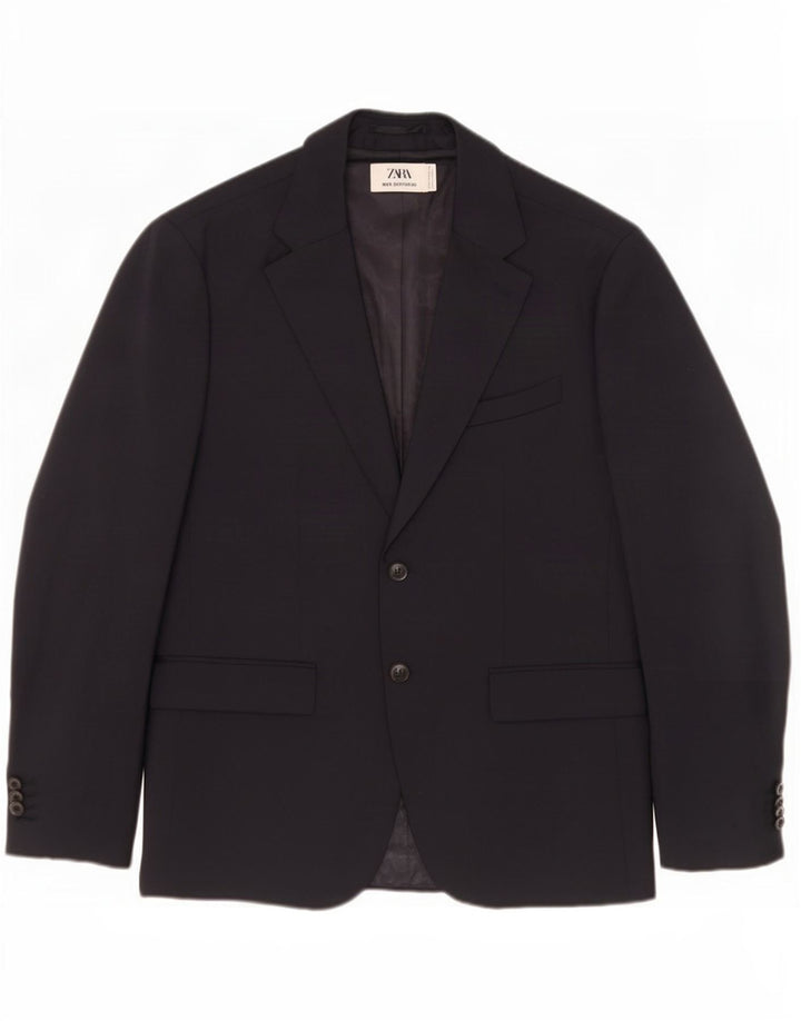 Zara Herren Sartorial 2-Knopf-Blazerjacke EU 50 Mittelmarineblaues Polyester
