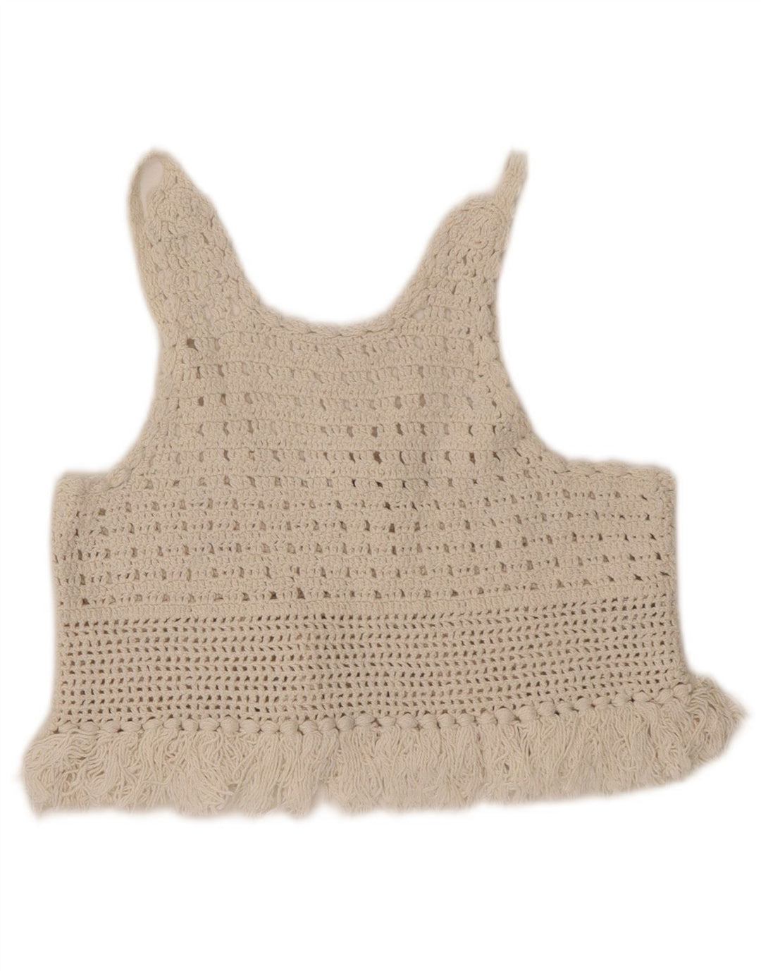 Zara Häkel-Cami-Top für Damen, Größe S, cremefarbene Baumwolle