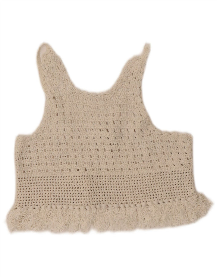 Zara Häkel-Cami-Top für Damen, Größe S, cremefarbene Baumwolle