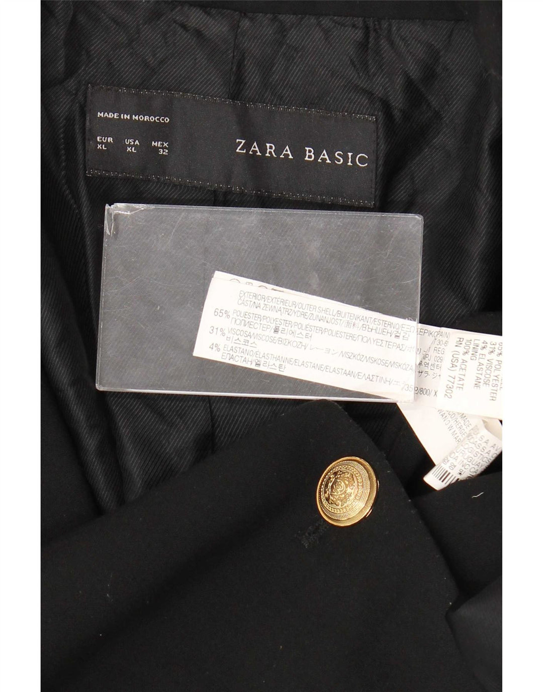 Zara Damen 1-Knopf-Blazerjacke UK 18 XL Schwarz Polyester