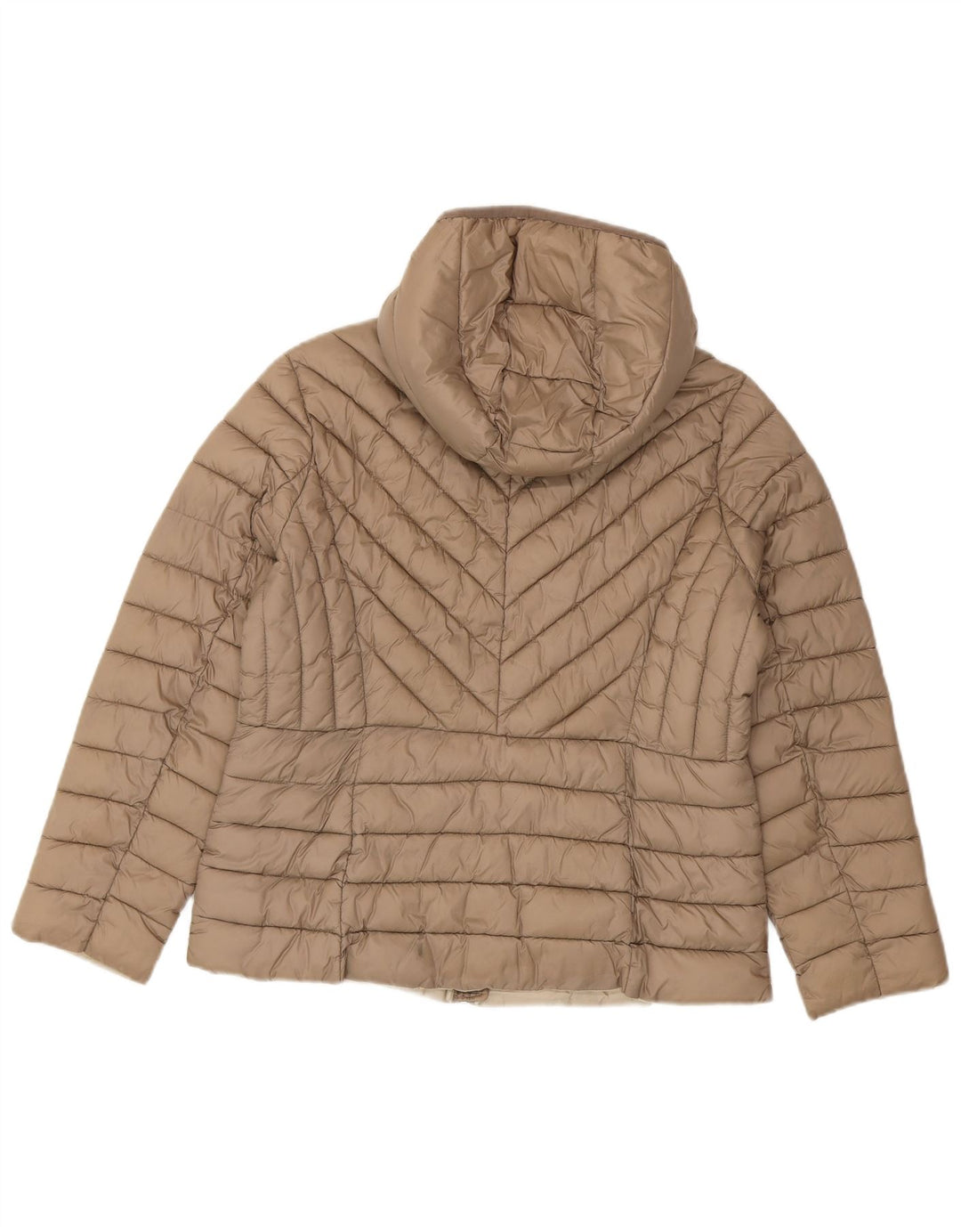 Michael Kors Wattierte Damenjacke mit Kapuze, UK 16, großes braunes Nylon