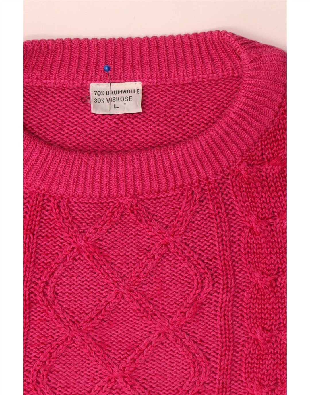 Vintage Herren Pullover mit Rundhalsausschnitt, groß, rosa Baumwolle
