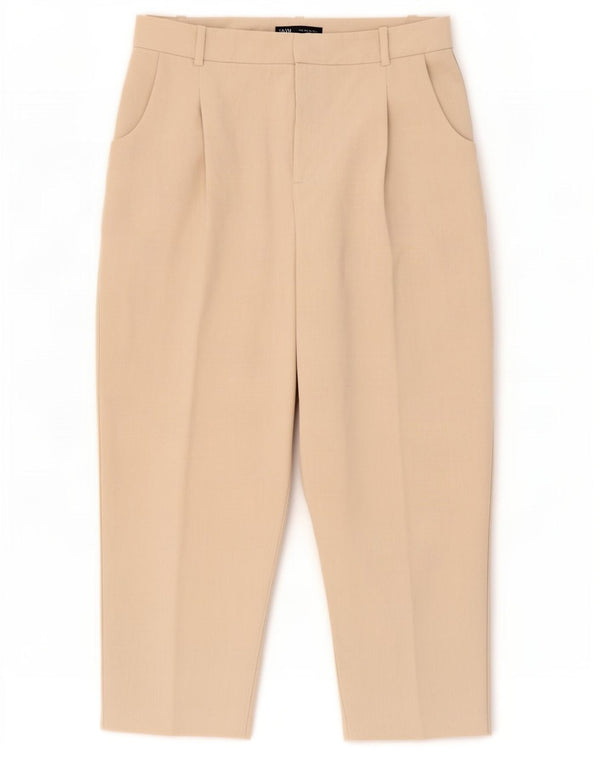 Zara Damen-Hosen mit hohem Bund und festem Bund, Größe L, W32, L25, Beige