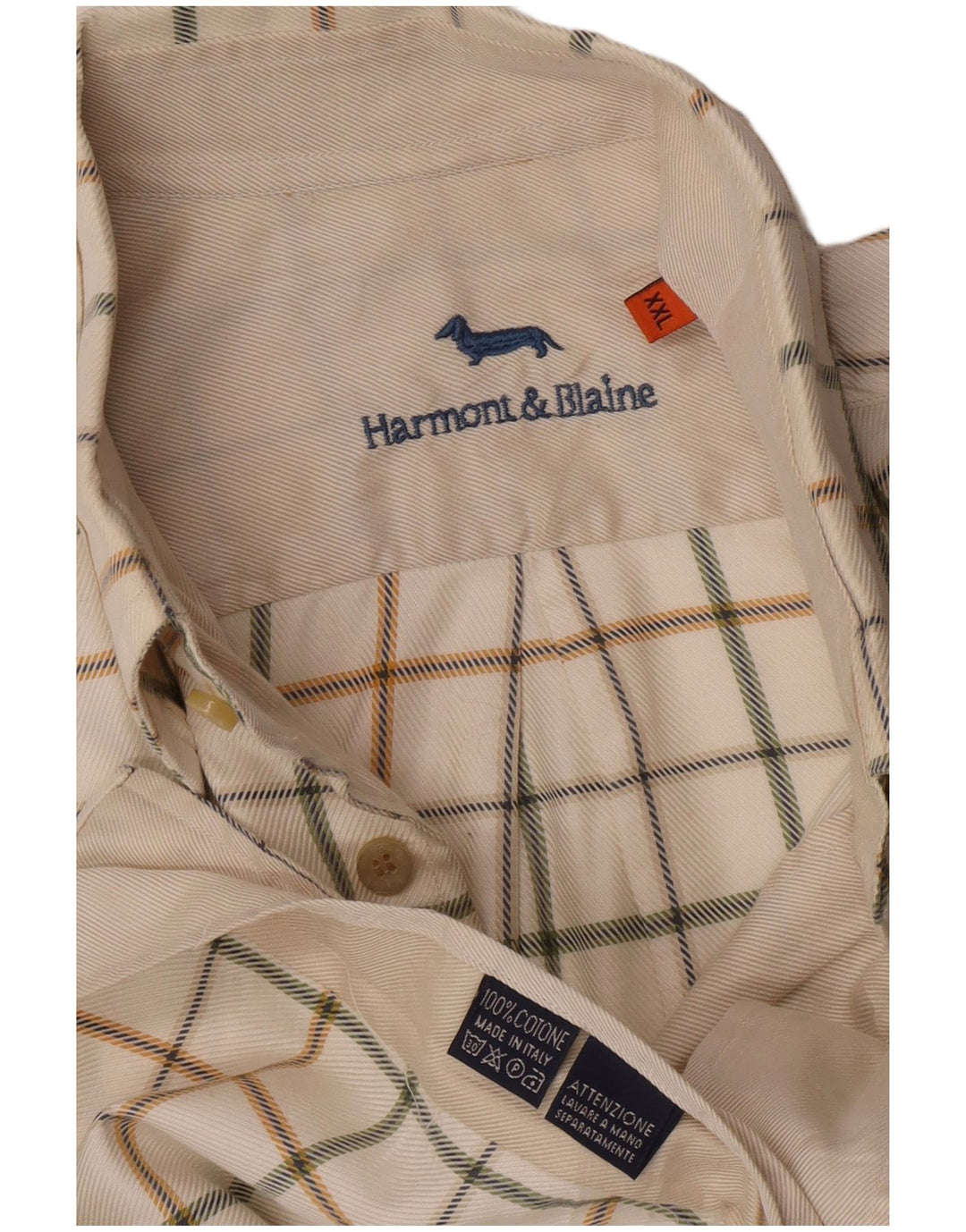 Harmont & Blaine Herrenhemd 2XL, cremefarben, kariert, Baumwolle