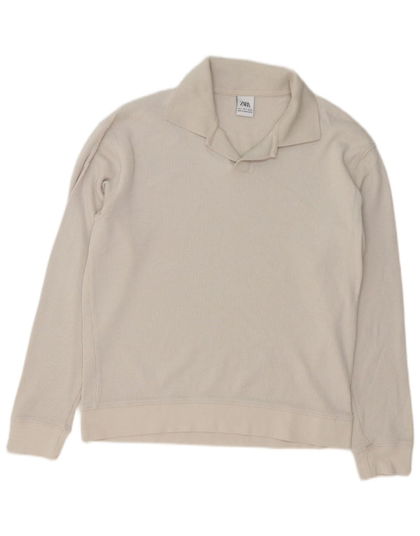 ZARA Herren-Pullover mit Polokragen, Größe S, graue Baumwolle