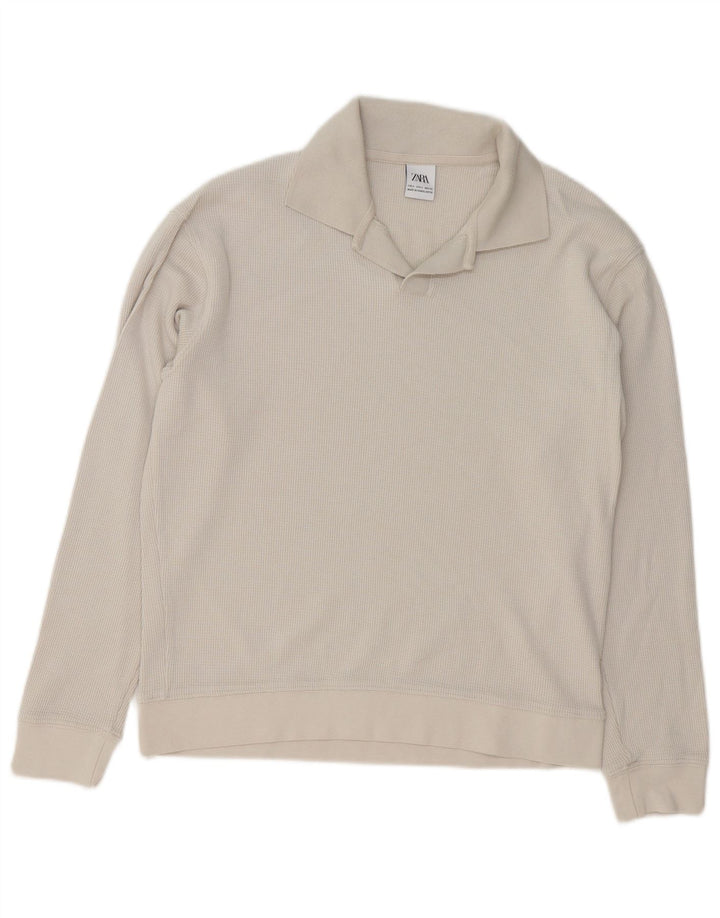 ZARA Herren-Pullover mit Polokragen, Größe S, graue Baumwolle