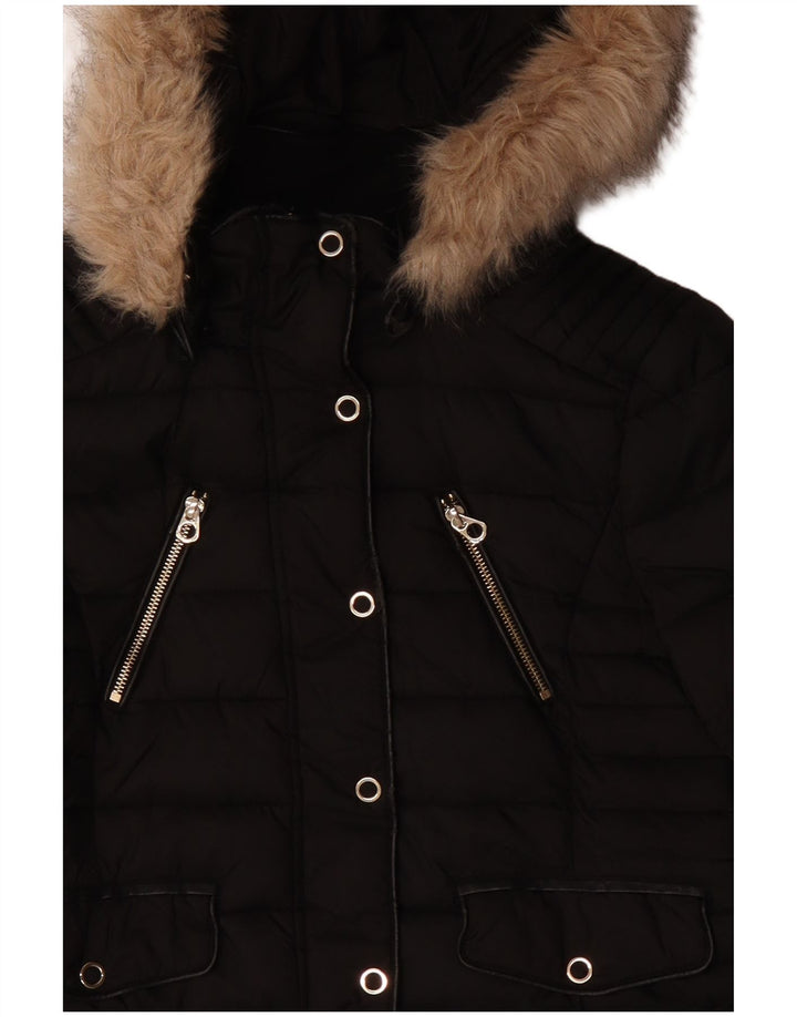 Zara Damen-Kapuzenjacke, wattiert, UK 14, Mittelschwarz, Polyester