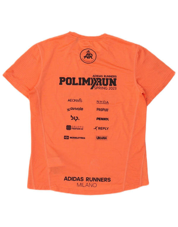 ADIDAS Damen Aeroready Graphic T-Shirt Top UK 12/14 Medium Orange