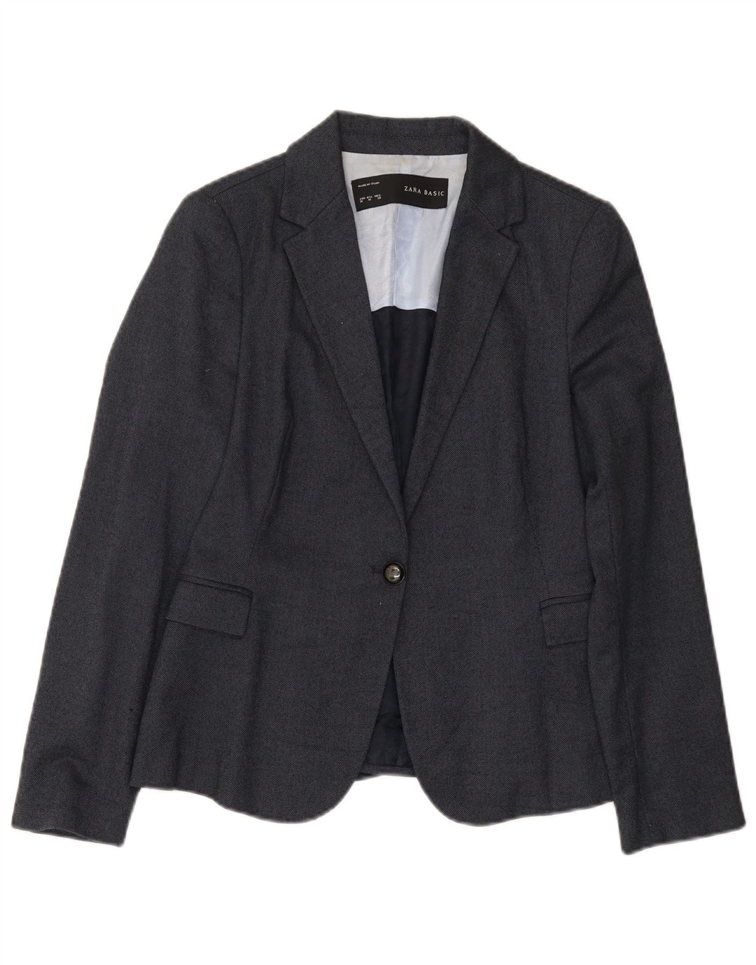 Zara Damen 1-Knopf-Blazerjacke UK 12 Mittelmarineblaues Polyester