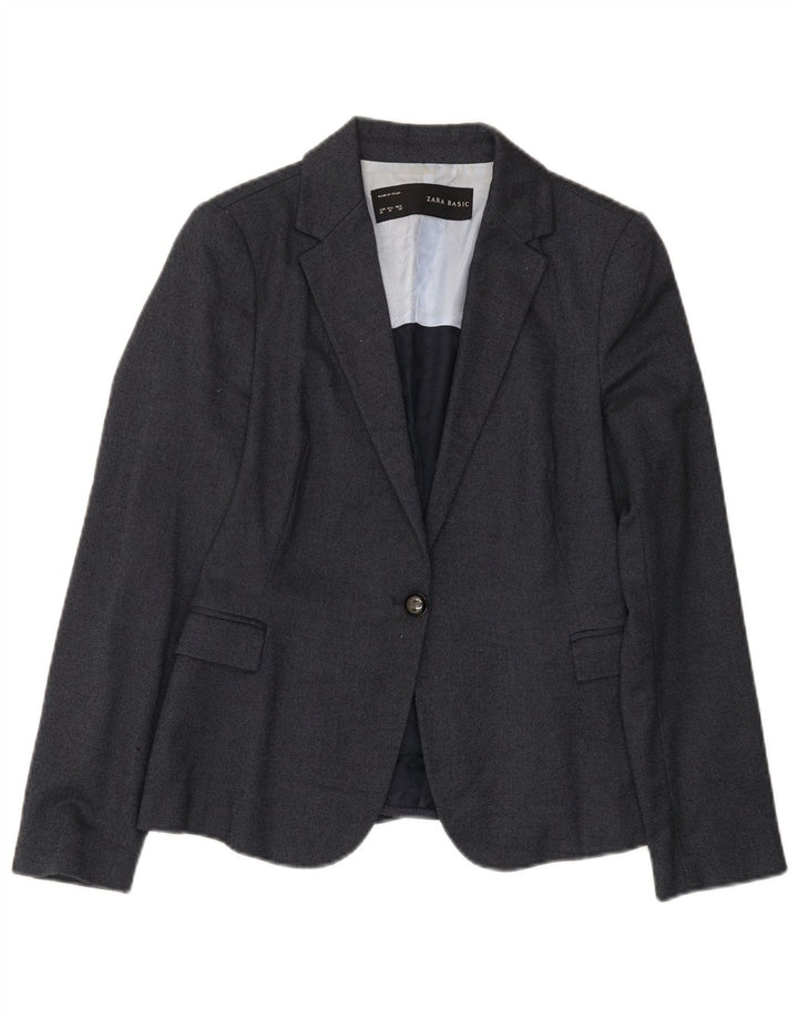 Zara Damen 1-Knopf-Blazerjacke UK 12 Mittelmarineblaues Polyester