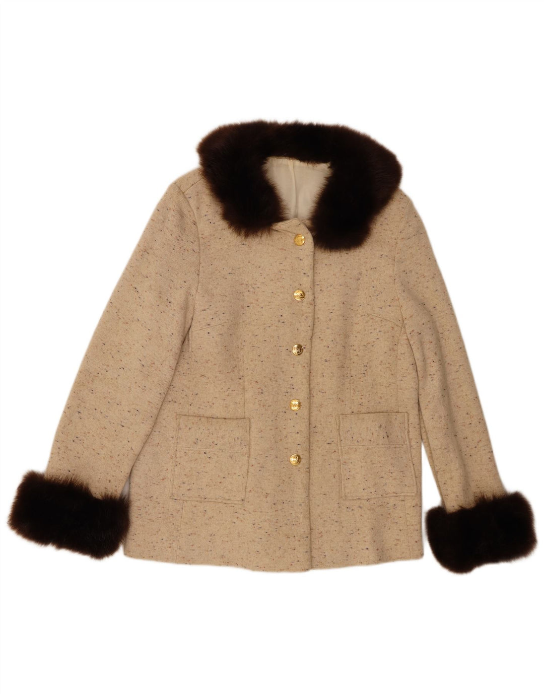 Vintage Damen 5-Knopf-Blazerjacke UK 14 Mittelbeige meliert