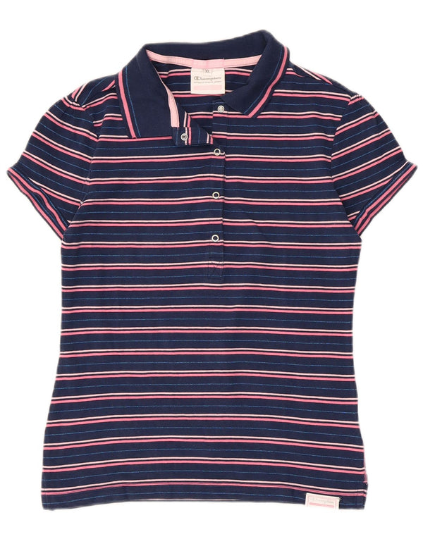 Champion Damen Herritage Fit Poloshirt UK 18 XL Marineblau gestreift Baumwolle