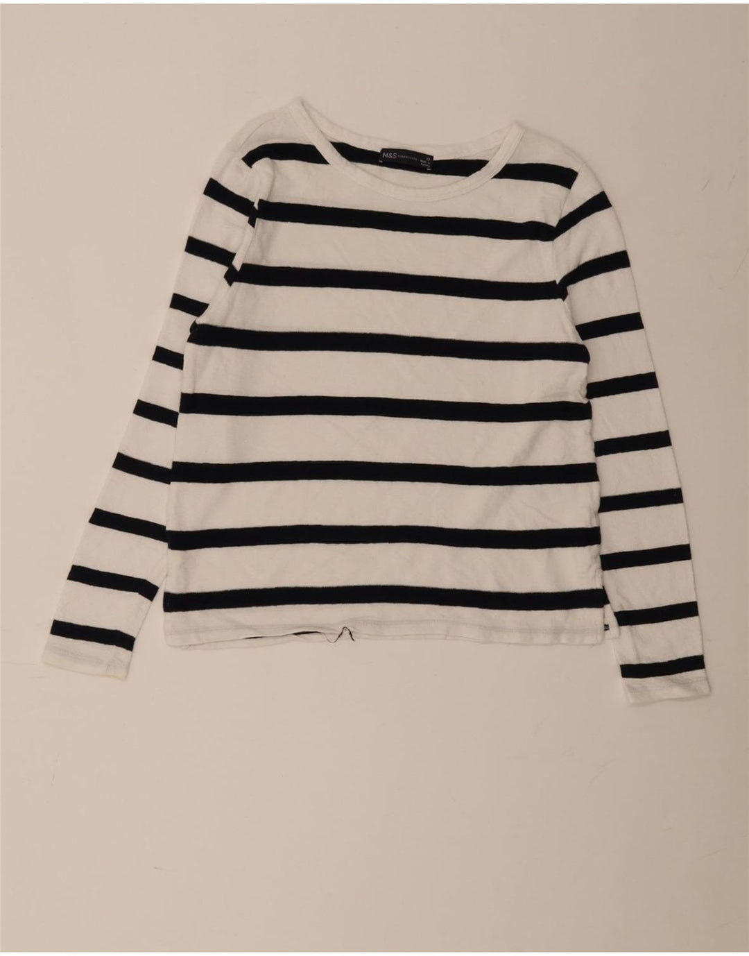 Marks & Spencer Damen Top Langarm UK 10 Small Weiß gestreift Baumwolle