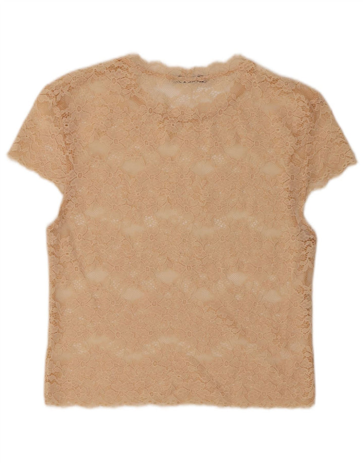 Zara Damen-Spitzen-Top, durchsichtig, UK 10, klein, beige, geblümt
