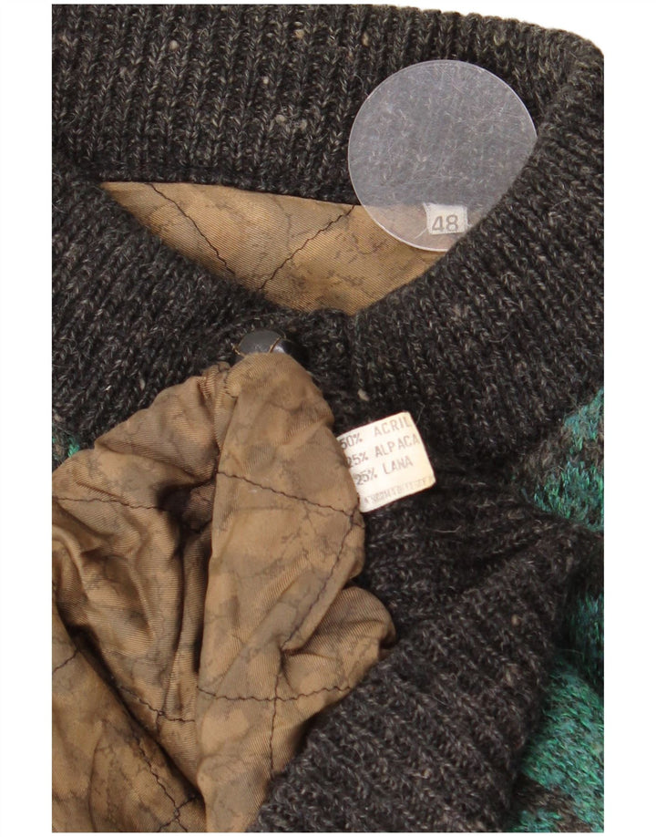 Vintage Herren Bomberjacke mit abstraktem Muster IT 48 Mittelgrünes Acryl