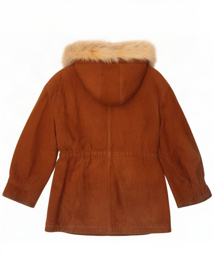 Vintage Damen Parkajacke aus Wildleder mit Kapuze IT 42 Mittelbraun