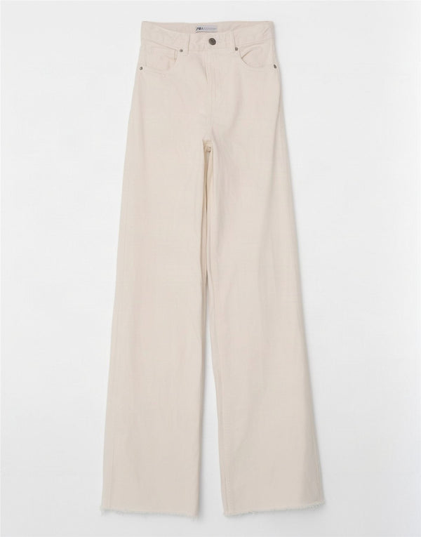 Zara Damen-Jeans mit hoher Taille und weitem Bein, EU 34, 2XS, W24, L33, gebrochene weiße Baumwolle