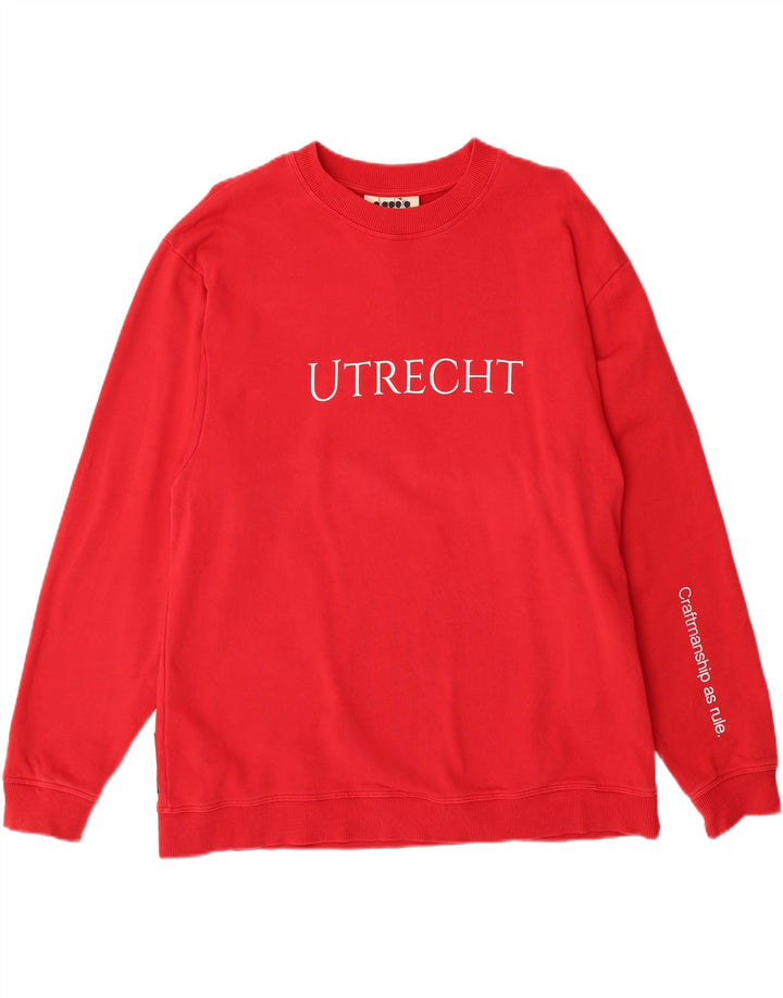 DIADORA Mens Graphic Sweatshirt Jumper Small Red Cotton Vintage Diadora and Second-Hand Diadora from Messina Hembry 