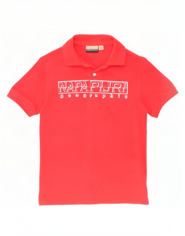 Napapijri Jungen-Poloshirt mit Grafik, 7–8 Jahre, rote Baumwolle