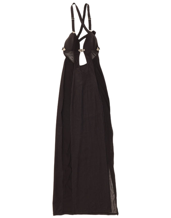 Vintage Damen Neckholder Maxikleid UK 12 Medium Schwarz Polyamid