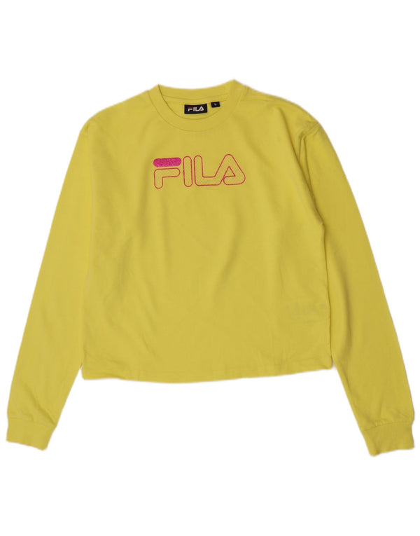 Fila Damen Crop Graphic Top Langarm UK 14 Mittelgelbe Baumwolle