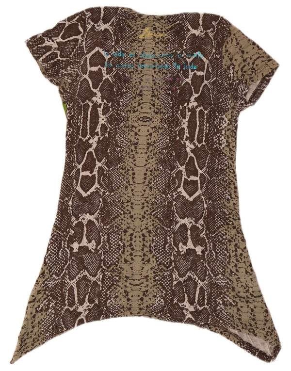 Desigual Womens Graphic Asymmetric Tunic Top UK 10 Kleines braunes Tiermuster