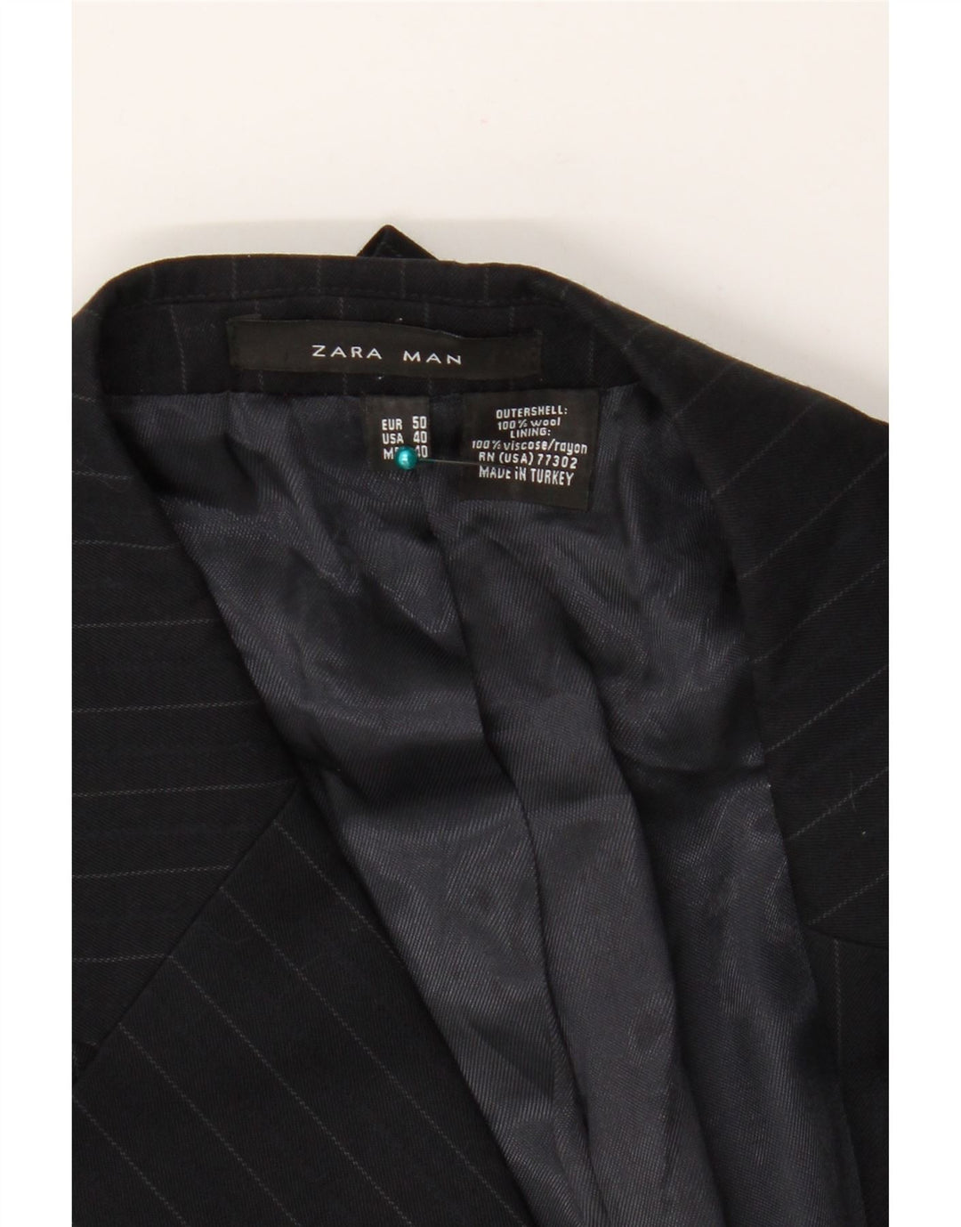 Zara Herren-Blazer mit 2 Knöpfen, EU 50, mittelschwarze Nadelstreifenwolle
