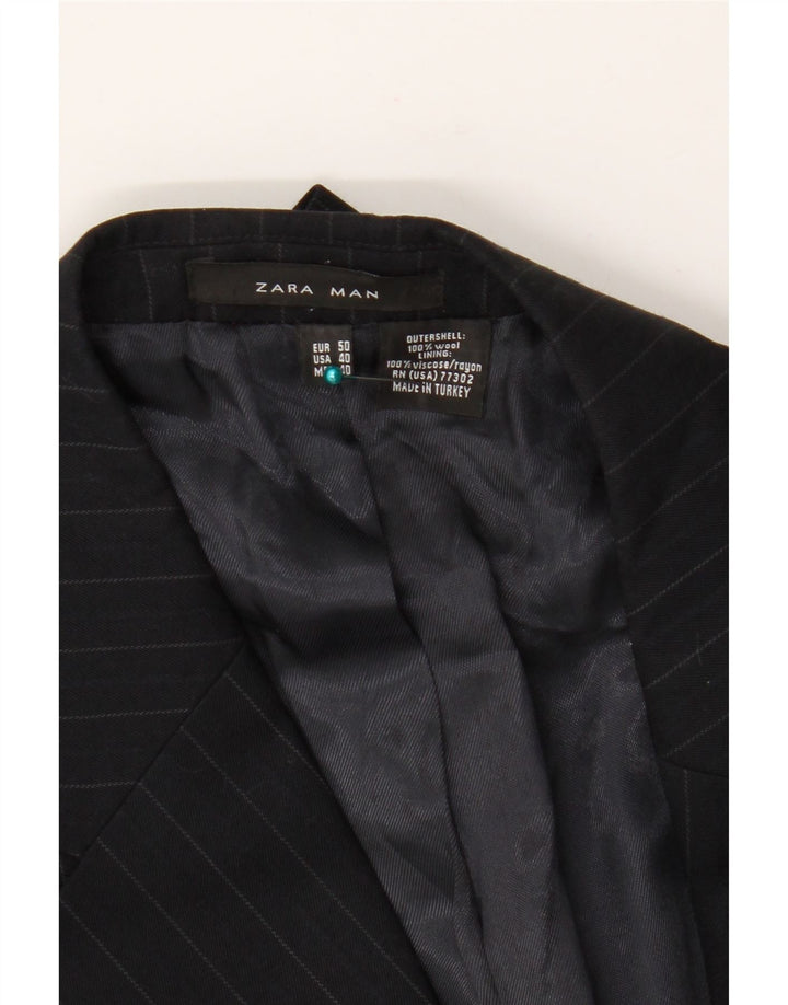 Zara Herren-Blazer mit 2 Knöpfen, EU 50, mittelschwarze Nadelstreifenwolle