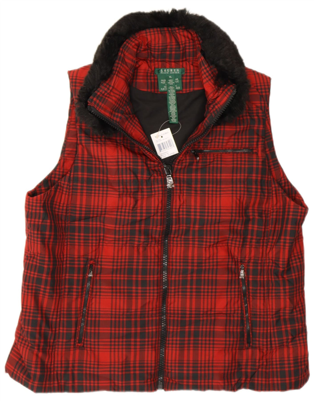 RALPH LAUREN Damen Weste UK 18 XL Rot kariertes Polyester