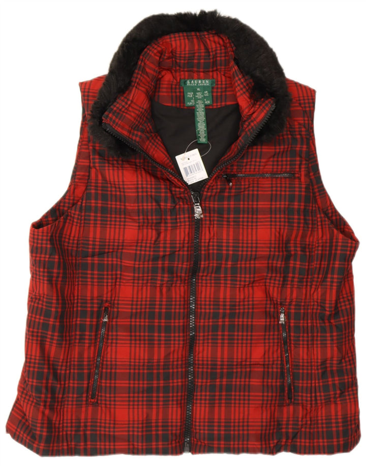 RALPH LAUREN Damen Weste UK 18 XL Rot kariertes Polyester