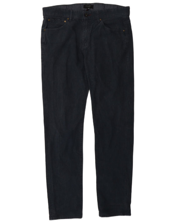 Ted Baker Herren-Freizeithose, schmal, W32, L30, marineblau, Fischgrätenmuster, Baumwolle