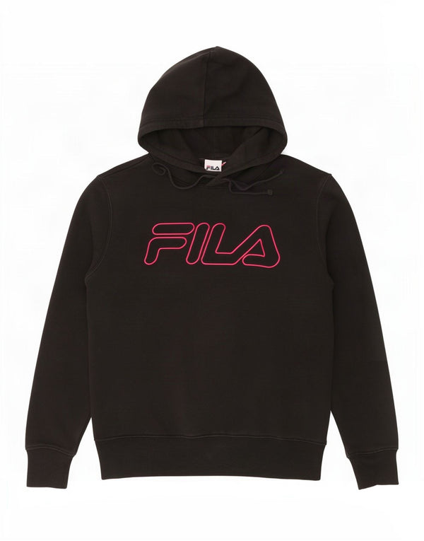 Fila Womens Graphic Oversized Hoodie Pullover UK 10 Small Schwarze Baumwolle