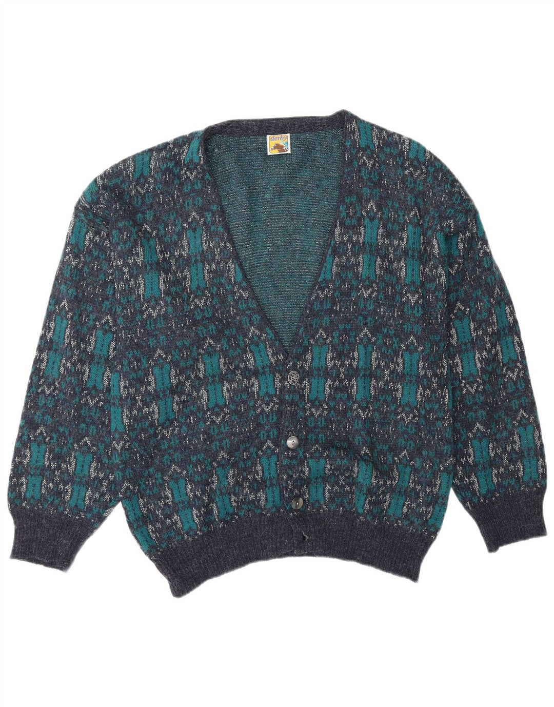 Derby Herren-Strickjacke, groß, blau, geometrisch