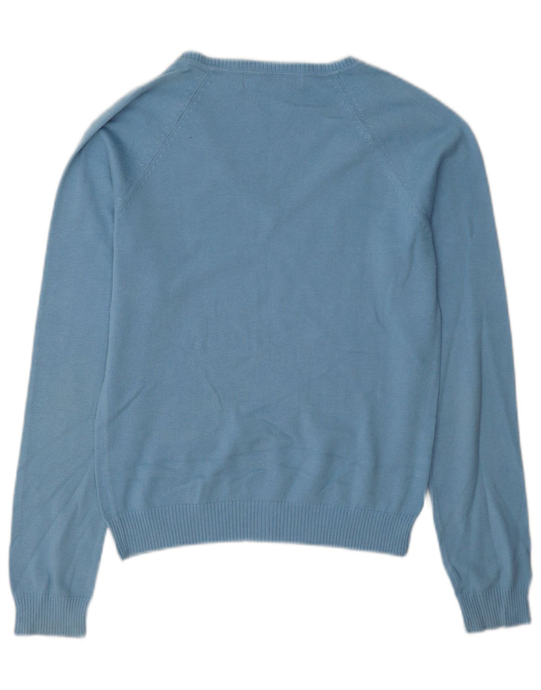 Zara Damen-Pullover mit V-Ausschnitt, UK 12, mittelblaue Baumwolle
