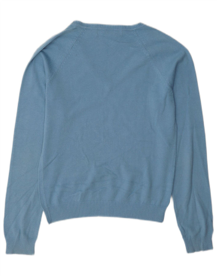 Zara Damen-Pullover mit V-Ausschnitt, UK 12, mittelblaue Baumwolle