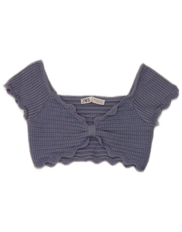 Zara Damen Strick-Crop-Top UK 8 Small Blau