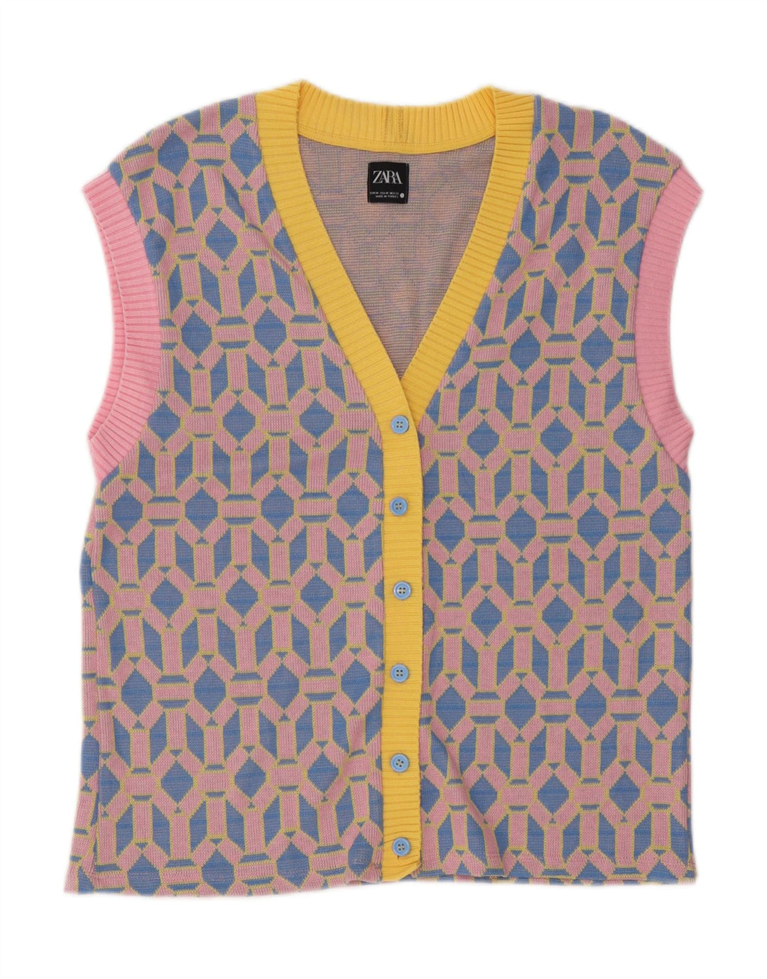 Ärmelloser Damen-Cardigan von Zara, Gr. 14, mittelblau, geometrisch