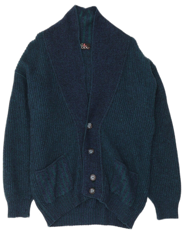ALEX Herren-Cardigan-Pullover IT 54 XL Marineblaue Colourblock-Wolle