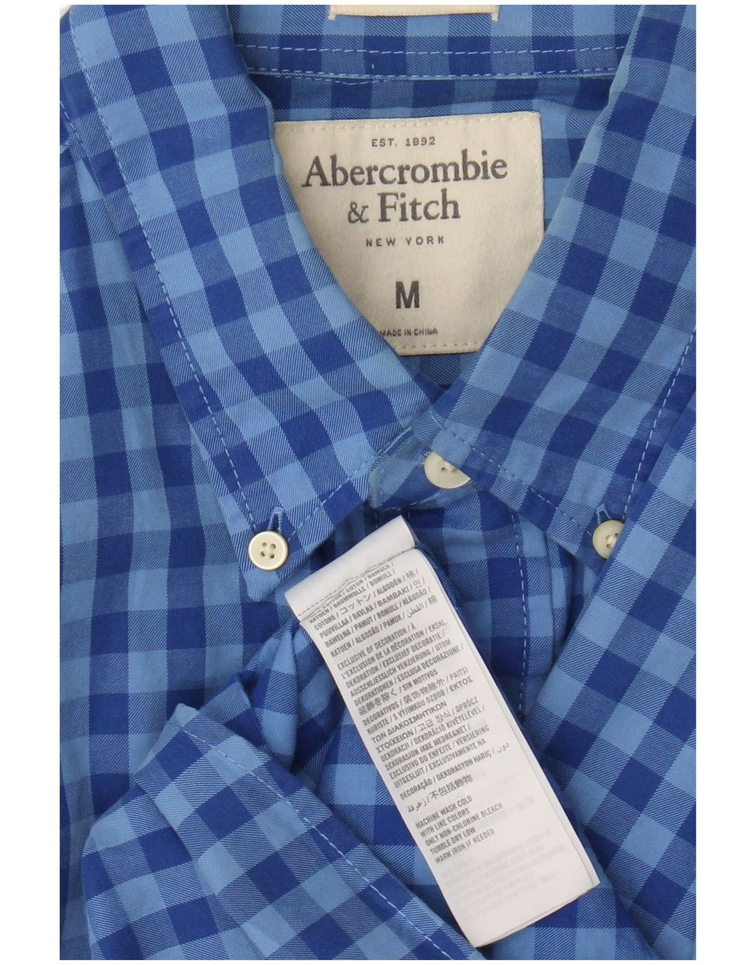 Abercrombie & Fitch Kariertes Herrenhemd aus mittelblauer Karo-Baumwolle