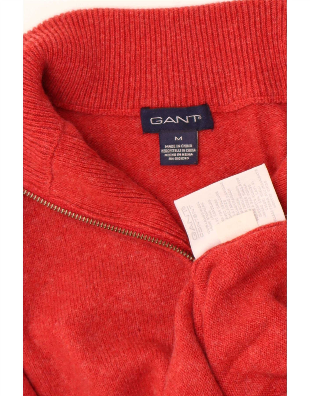 Gant Herren-Pullover mit Reißverschluss am Hals, mittelrote Lammwolle