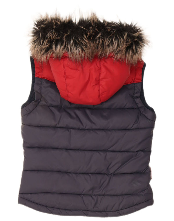 Superdry Wattierte Damen-Weste mit Kapuze, UK 6, XS, marineblaues Colourblock-Nylon