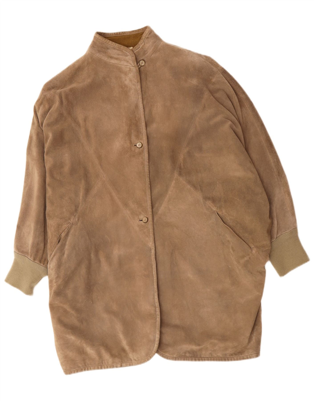 Vintage Damen Übergroßer Wildledermantel UK 14 Medium Beige