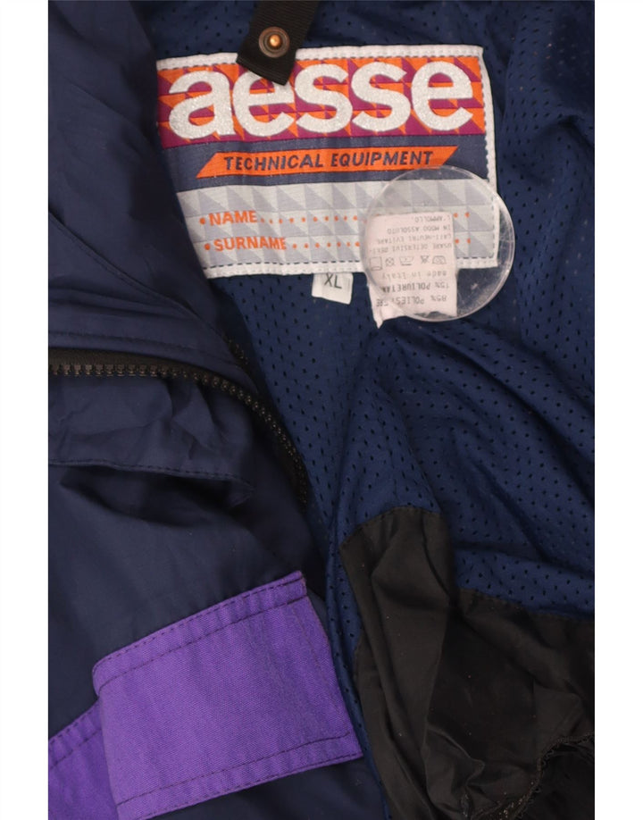 AESSE Mens Windbreaker Jacket UK 42 XL Navy Blue Colourblock Polyester