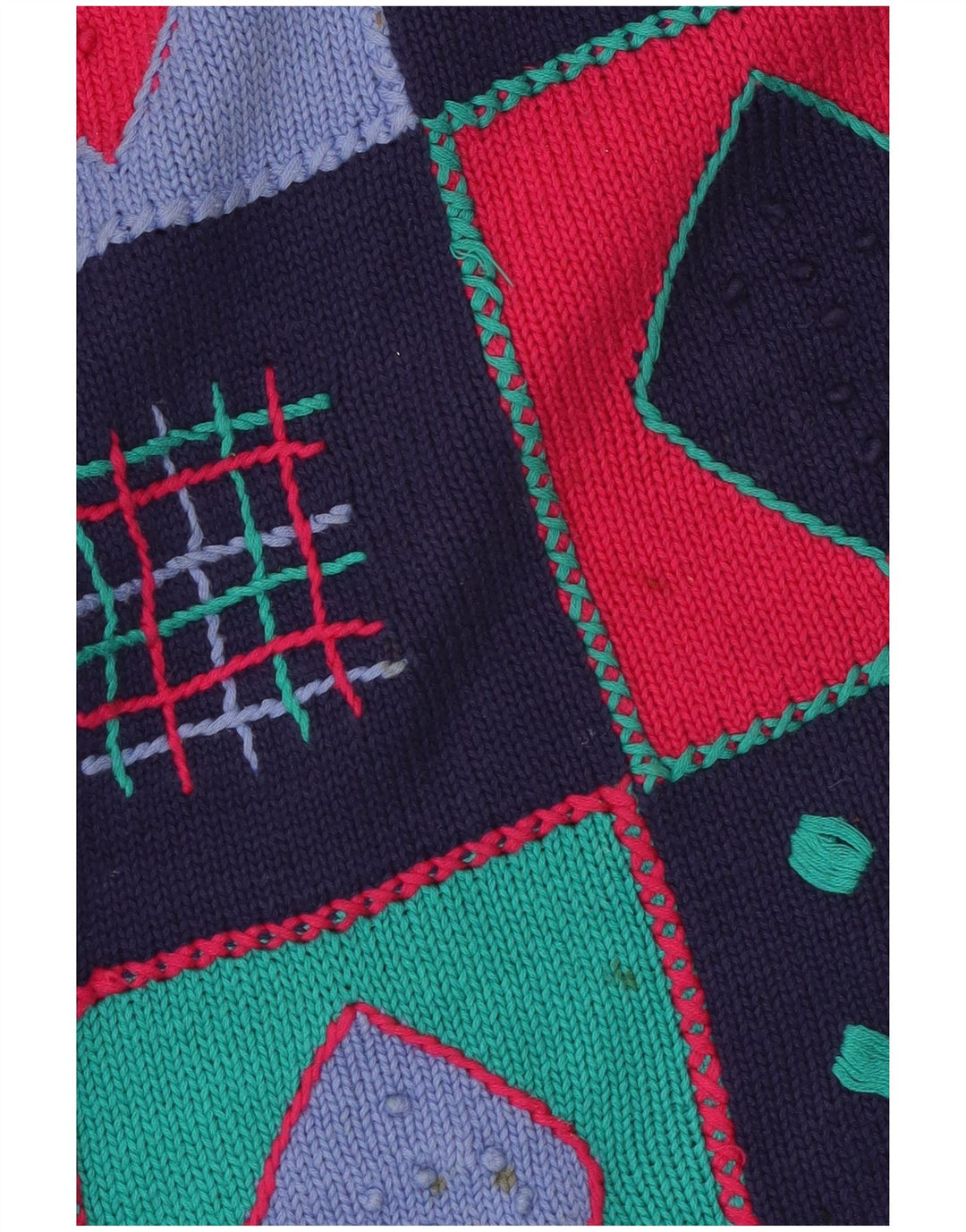 VINTAGE Damen-Pullover mit Rundhalsausschnitt, Gr. 14, mittleres Marineblau, Patchwork