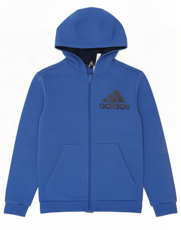 Adidas Jungen Kapuzenpullover mit grafischem Reißverschluss, 11–12 Jahre, blaue Baumwolle