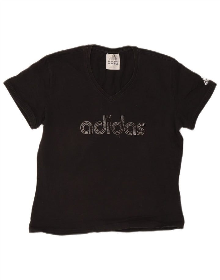 ADIDAS Damen Crop Graphic T-Shirt Top UK 14 Mittelschwarze Baumwolle