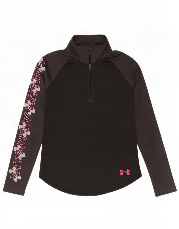 Under Armour Mädchen-Trainingsanzugoberteil mit grafischem Pullover, 9–10 Jahre, mittelschwarz
